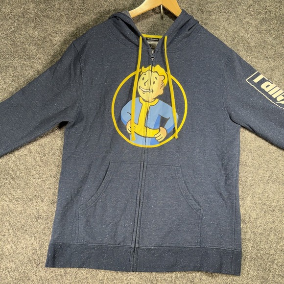 Bethesda Fallout 4 Vault 111 Hoodie Mens XL Blue Full Zip Fleece 2016 Video Game - Picture 2 of 9
